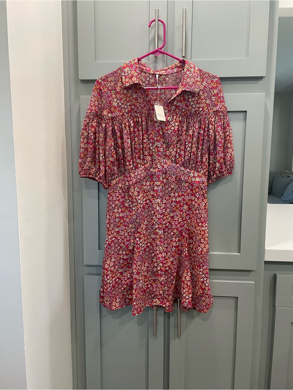 Free People Pink Floral Button-Front Dress